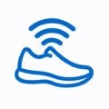 blue tennis shoe outline with bluetooth signal above shoe